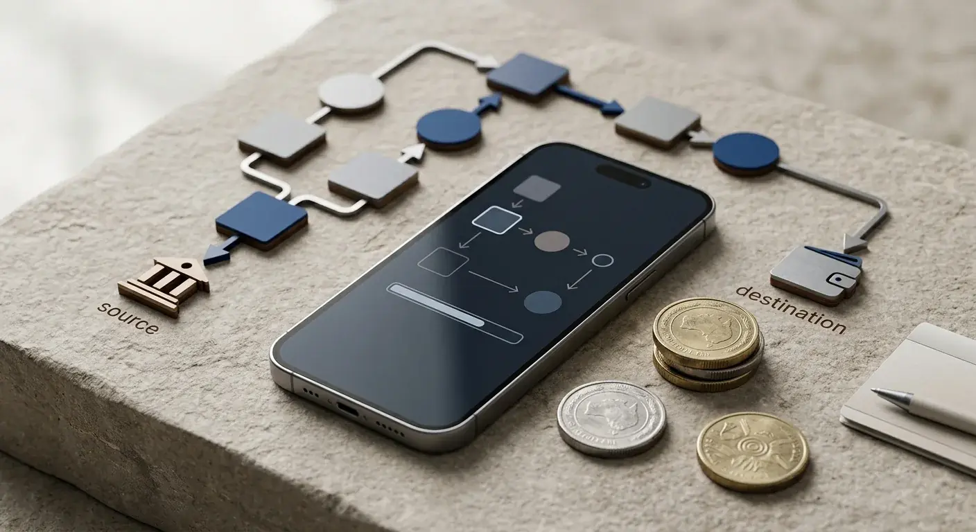 Conceptual Australian payments illustration with AUD and instant bank transfer cues and no payment-service logos